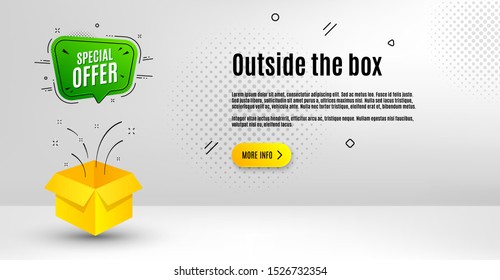 Special offer badge. Abstract background. Discount banner shape. Sale coupon bubble icon. Outside the box concept. Banner with offer badge. Vector