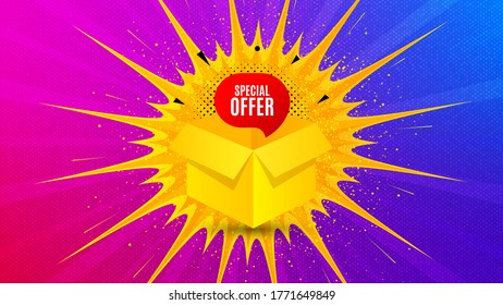 Special offer badge. Flare light flash banner. Discount banner shape. Gift coupon icon. Gradient shape background. Promotional flyer design. Special offer promotion. Vector