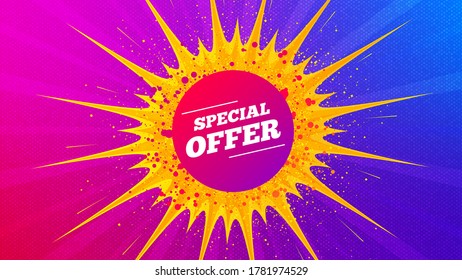 Special offer badge. Flare light flash banner. Discount banner shape. Sale coupon bubble icon. Gradient shape background. Promotional flyer design. Special offer promotion. Vector