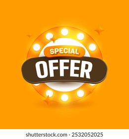 Special Offer badge vector for promotion design with yellow background and retro circle lighting