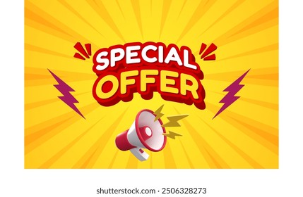 Special offer banner for business advertisement. Promote your business with this type of banner isolated on yellow background. Vector illustration.