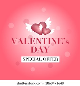 Special offer banner concept for Valentines day. Valentines day special offer on gradient pink background with hearts. Celebration posters, websites, advertisement, banners.