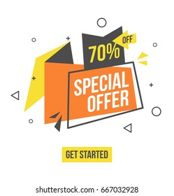 Special offer banner in flat style. Trendy line design sale template banner for shop or poster. 
