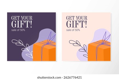 Special offer banner: GET YOUR GIFT! sale of 50%. Perfect for websites, social media, and digital ads