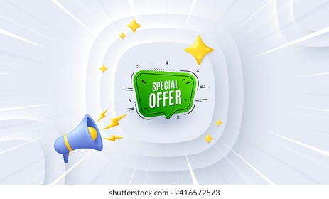 Special offer banner. Neumorphic offer 3d banner, poster. Discount sticker shape. Sale coupon bubble icon. Special offer promo event background. Sunburst banner, flyer or coupon. Vector