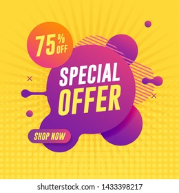 Special offer banner on yellow background. Abstract liquid banner