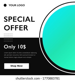 Special offer banner, poster, flyer with logo, data and button. A green template for a photo. Social media, business layout