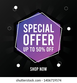 Special offer banner. Promotion square banner on black background