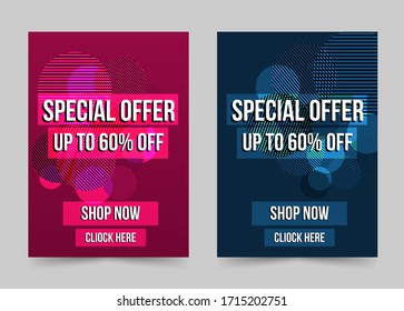 Special offer banner set modern geometric shapes abstract design template.Seasonal sale discount end of season background.Can be editable text.