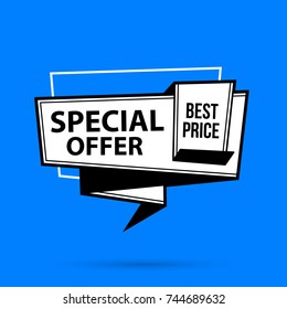 Special offer banner template in black and white style on bright blue background