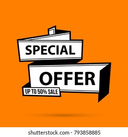 Special offer banner template in black and white style on bright orange background