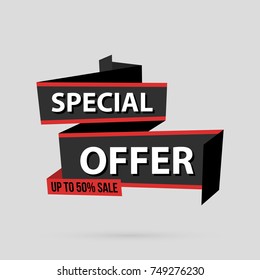 Special offer banner template in flat origami style on gray background
