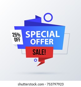 Special offer banner template in modern origami style on white background