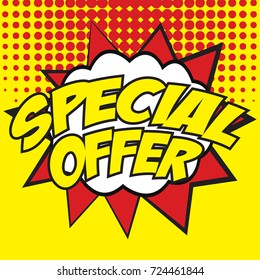 special offer banner with the 'special offer' text in speech bubble pop art style. vector illustration