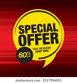 Oferta especial Plantilla de Vector de Anuncio con texto en negrita sobre un fondo rojo y negro, destacando un evento de venta por tiempo limitado, perfecto para diseños de Anuncios de ventas en redes sociales y Sitios web