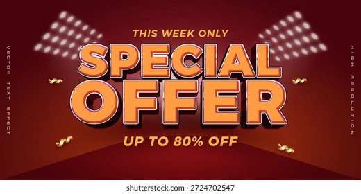 Oferta especial Plantilla de Vector de Anuncio con texto en 3D en negrita sobre fondo rojo