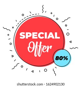 Special Offer banners. Flat linear promotion ribbon banner, scroll, price tag, sticker, badge, poster. Vector illustration. 