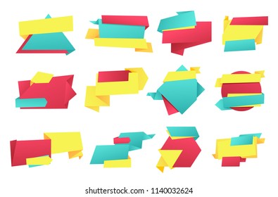 Special offer banners, vector advertising sample. Geometric paper ribbons, swirl and curved strings and sign collection, irregular form style elements