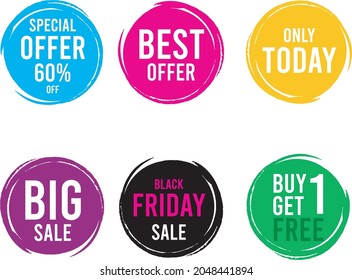 Special offer , best offer, only today, big sale, buy 1 get 1 free, black Friday sale, low price round bubbles tag design vector eps
