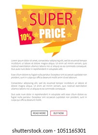 Special offer best price 19.99 30% discount label on poster with place for text and web buttons read more and buy now vector illustration promo banner