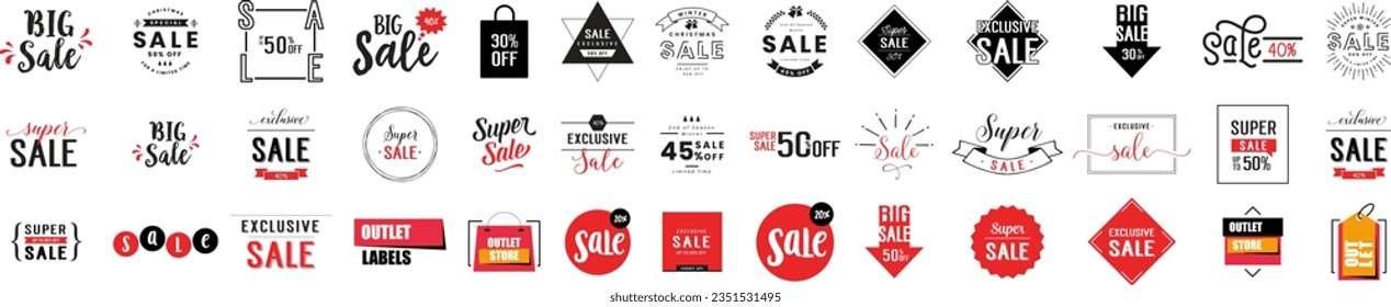 Special offer, best price, big sale, discount. Sale tags collection. Mega sale banner set. Vector illustration