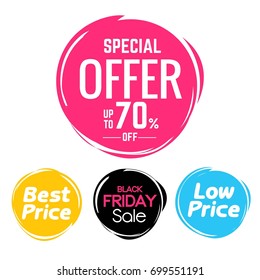 Special Offer , Best Price, Black Friday , Low Price Round Bubbles  Tag Design Vector 