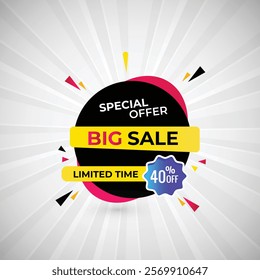 Special Offer Big Sale 40% off Limited Time Abstract Banner Design Vector Illustration. Big sale Poster Or Limited Time Tag For Web Media And Market. Super Sale creative Gradient banner.