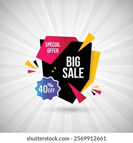 Special Offer Big Sale 40% off Abstract Banner Design Vector Illustration. Special Offer Big sale Poster Or Discount Tag For Web Media And Market. Super Sale creative Black and gradients banner.