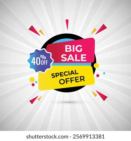 Special Offer Big Sale 40% off Abstract Banner Design Vector Illustration. Special Offer Big sale Poster Or Discount Tag For Web Media And Market. Super Sale creative Pink and Yellow gradients banner.