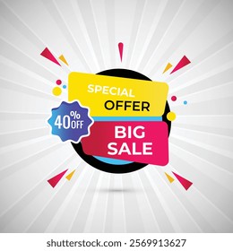 Special Offer Big Sale 40% off Abstract Banner Design Vector Illustration. Special Offer Big sale Poster Or Discount Tag For Web Media And Market. Super Sale creative Pink and Yellow gradients banner.