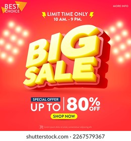 Special Offer Big Sale 80% Off Poster or banner with 3D Big Sale font for Retail,Shopping or promotion.Big Sale banner template design for social media and website.