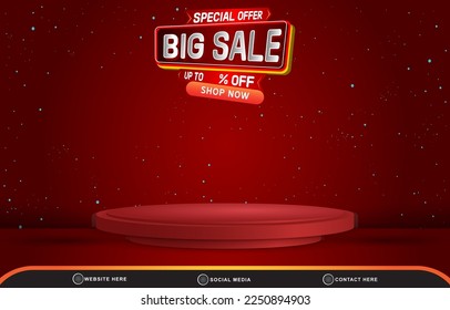 special offer big sale discount template banner with blank space 3d podium for product sale with abstract gradient red background design