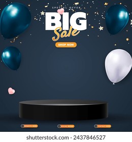 special offer big sale discount template banner with blank space 3d podium for product sale with abstract gradient blue and black background design1