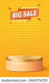 special offer big sale discount portait template banner with blank space 3d podium for social media feed product sale with abstract gradient yellow background design12