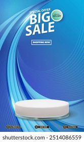 special offer big sale discount portait template banner with blank space 3d podium for social media post product sale with abstract gradient blue background design12