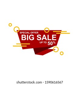 Special offer big sale on a red ribbon with gold line and circles poster