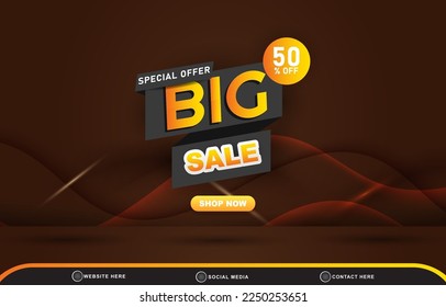 special offer big sale template banner with blank space 3d podium for product sale with abstract gradient brown background design