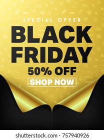 Sonderangebot Black Friday 50% Rabatt und Shop Now Poster.Vektorgrafik EPS10