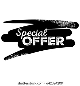 Special Offer Black Label with Grunge Texture. Hand Drawn Lettering with Rust Fonts Combination. Handwritten Script Badge for Banner, Website, Flyer, Postcard, Poster. 