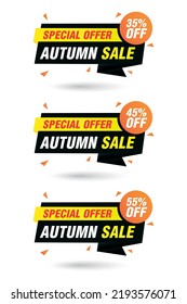 Special offer black origami sale labels set. Sale 35%, 45%, 55% off discount. Vector illustration