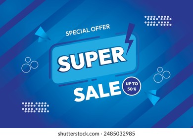 special offer black super sale banner on blue gradient background.