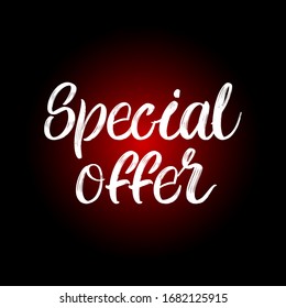 Oferta especial Pintura dibujada a mano sobre fondo negro. Diseñar plantillas de letras para tarjetas de felicitación, superposiciones, carteles