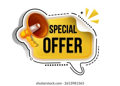 Special offer bubble sticker. Discount banner shape. Sale coupon chat icon. Special offer chat message. Megaphone label icon logo. Vector illustration.