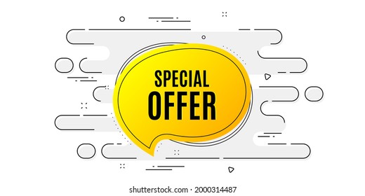 Etiqueta especial de oferta de burbujas. Banner geométrico de anuncios en patrón de flujo. Forma de pancarta de descuento. Icono de chat de cupón de venta. Tapa del patrón de transición. Etiqueta de oferta especial. Vector