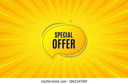 Special offer bubble sticker. Yellow background with offer message. Discount banner shape. Sale coupon chat icon. Best advertising coupon banner. Special offer badge shape. Abstract background. Vector