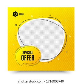 Special offer bubble. Yellow banner template. Discount banner shape. Sale coupon chat icon. Social media banner with chat bubble. Online shopping web template. Special offer promotion bubble. Vector
