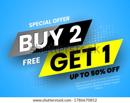 Special offer buy 2, free get 1 sale banner. Vector illustration.