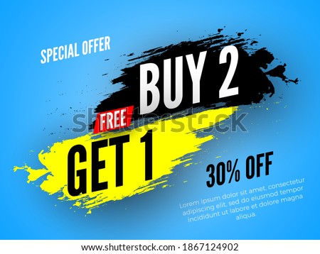 Special offer buy 2, free get 1 sale banner. Vector illustration.