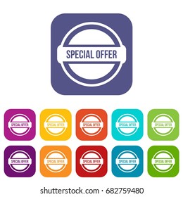 Special offer circle icons set vector illustration in flat style in colors red, blue, green, and other