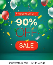 Special offer concept. 90 percent off. Vector illustration